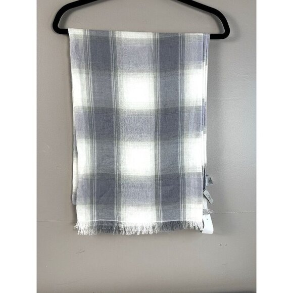 LOFT NWT Blue White Plaid Scarf Coastal Grandma Nautical Summer Lightweight Flaw - Picture 2 of 12